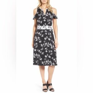 Classiques Entier Black White Stretch Silk Cold Shoulder Dress Size 12